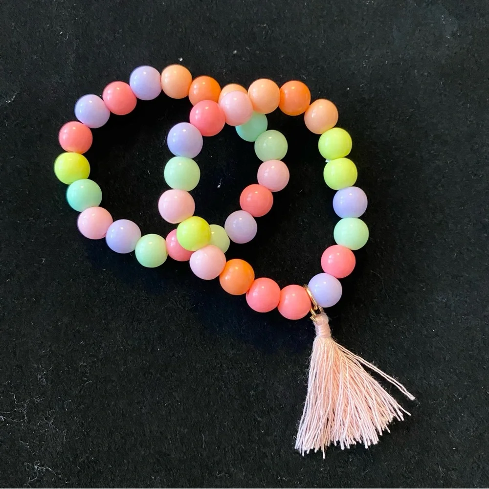 Set of 6 Colorful Beaded Tassel Bracelets & 1 Great Pretenders Heart Necklace